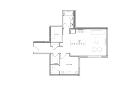 Floor plan for 1 bed, 1 bath, 918 sqft